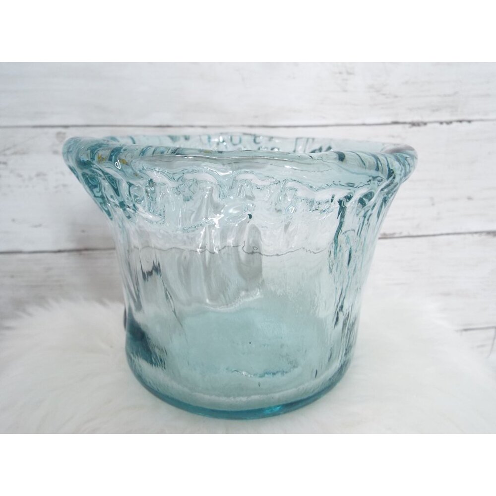 Recycled Art Glass Blue-Green Bowl Vase